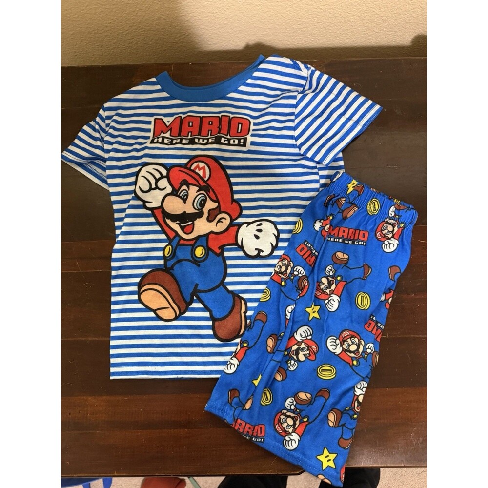 Super Mario Size XS (4/5) Boys' Blue T-Shirt & Shorts Pajama Set - Picture 1 of 6